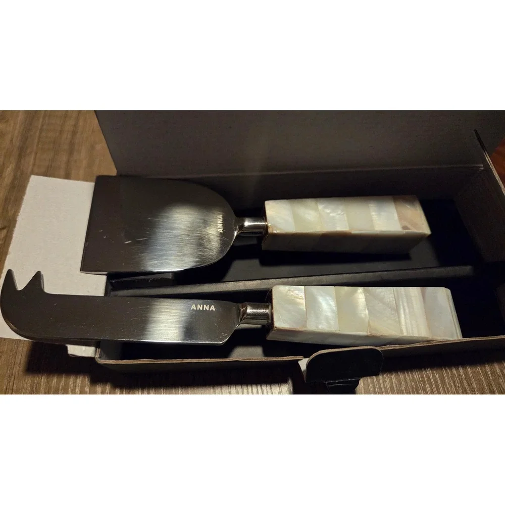 Anna New York Mother of Pearl Cheese Knives Set of 2 Stainless Steel Servingware